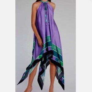 Roberto Trapeze Leopard Print Purple Satin Dress